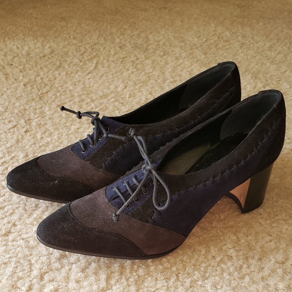 Manolo Blahnik Suede Oxford Block Heels